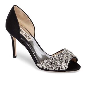 BADGLEY MISCHKA Maria Embellished Satin Peep Toe Size 9.5 NWOB